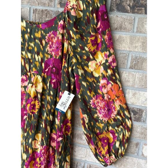 Terra & Sky 1X Floral Babydoll Maxi Dress Empire Waist Boho Peasant Cottagecore - Picture 5 of 12